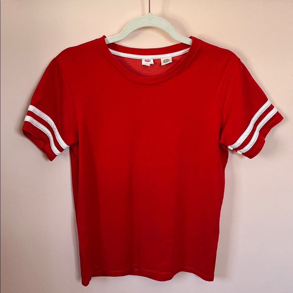 LEVI'S Retro Cotton-Blend Football Athletic Striped Sleeve Tee Bright Red S
